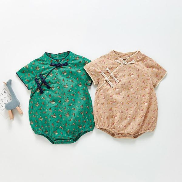

rompers 2021 baby girl floral bodysuit short sleeve jumpsuit thin cotton clothes fashion princess toddler cheongsam, Blue