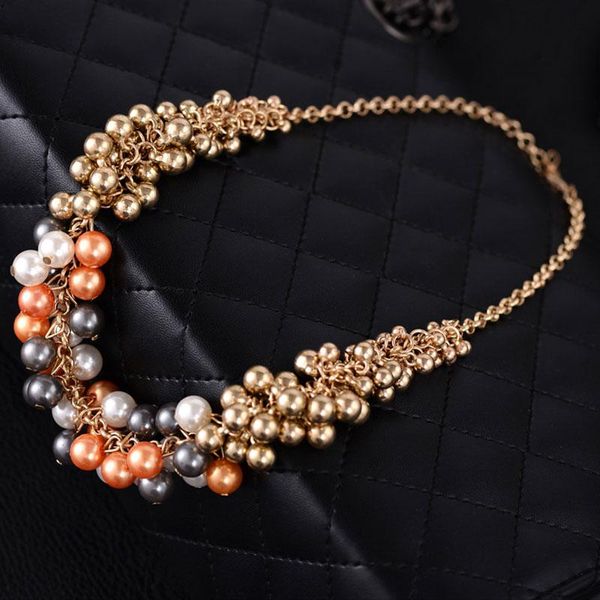 

chains trendy women simulated pearl pendant necklace choker statement handmade necklaces jewelry ea, Silver