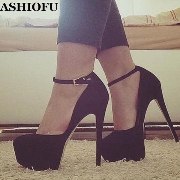 

dress shoes ashiofu handmade womens stiletto pumps buckle strap party prom platform evening club fashion court, Black