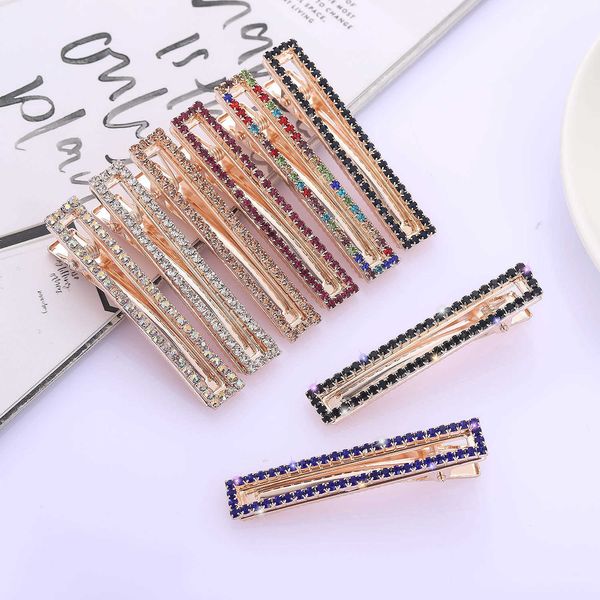

fashion hollow out hairpin colorful diamond edge clip headdress clip banger, Golden;silver