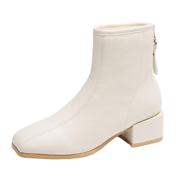 

boots women's 2021 winter square toe nude warm casual, Black