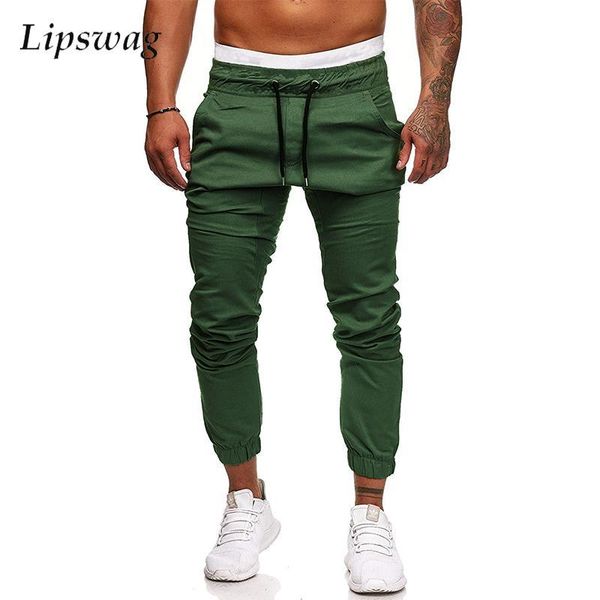 

men's pants fashion solid mid waist drawstring jogging trousers men color streetwear 2021 autumn mens casual slim pleated long, Black