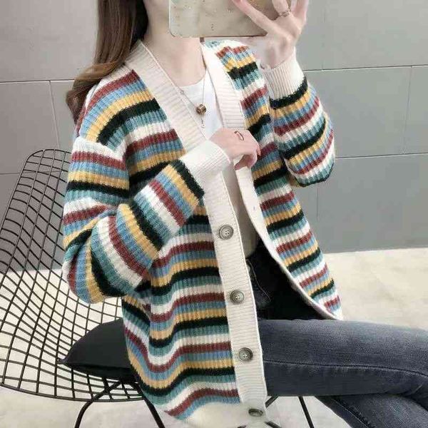 

women's jackets women autumn cardigan knitted shirt with striped button fashion long female sleeve open spot outward ladies'blouse, Black;brown