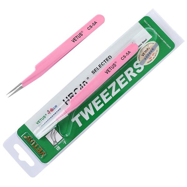 

eyebrow tools & stencils 5pcs/lot vetus pink eyelash tweezers anti-static curved straight tip precision stainless steel pincet