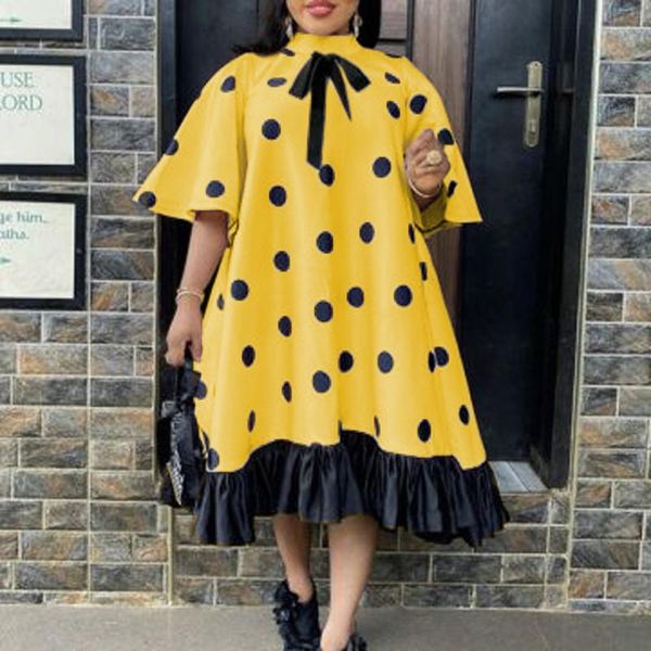 

casual dresses polka dot dress women summer 2021 flare sleeve a line ruffles loose mid calf elegant for evening night party dinner vestidos, Black;gray