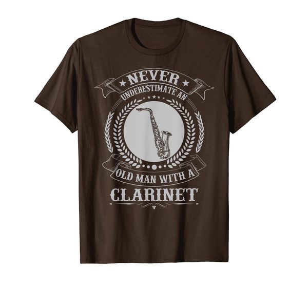 

never underestimate an old man with a bass clarinet funny t-shirt, White;black