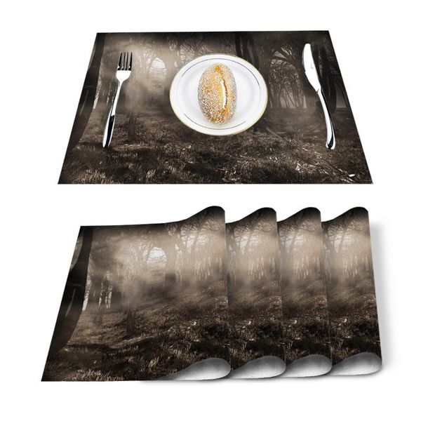 

table runner brown forest gloomy fog printed cotton linen kitchen placemat dining mat pads cup mats home decor