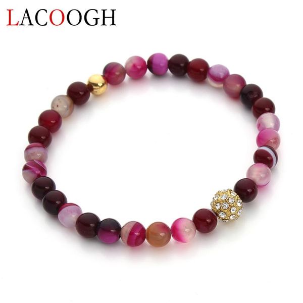 

charm bracelets lacoogh fashion handmade 6mm braid beaded for women female colorful stone beads crystal ball charms bracelet, Golden;silver