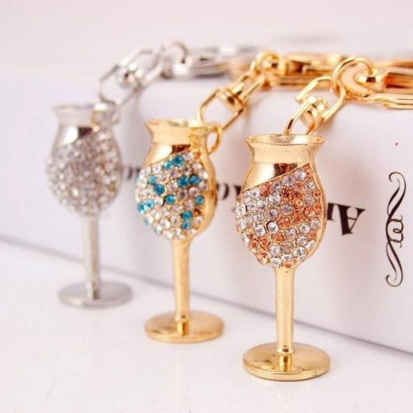 

keychains product fashion diamond goblet keychain red wine glass key chain metal pendant small gift car, Silver