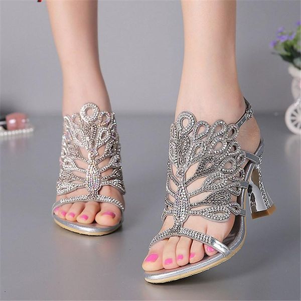 

sandals summer fashion temperament open toe wedding shoes stilettos large size rhinestone women sn08, Black