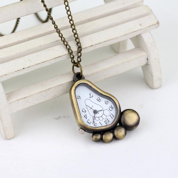 

sell foot footprint shape cartoon desigh silver metal quartz pocket watch men womens necklace pendant chains