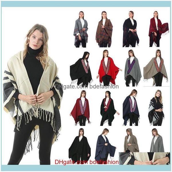 Envolve chap￩us, len￧os de len￧os de aessorias com capuz malha de malha moda mulher bordado quente bordado len￧o de len￧o de cashmere poncho de inverno xale de inverno