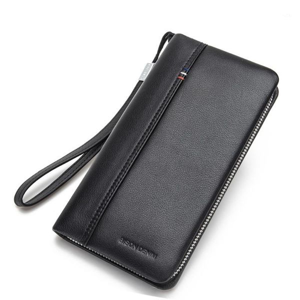 

fashion brand men wallets genuine leather long zipper phone purse1, Red;black