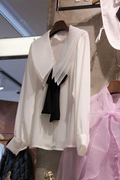 Весенний многослойной Peter Pan Golog Bow повседневная прочная все спичка белые рубашки женские блузка 210615