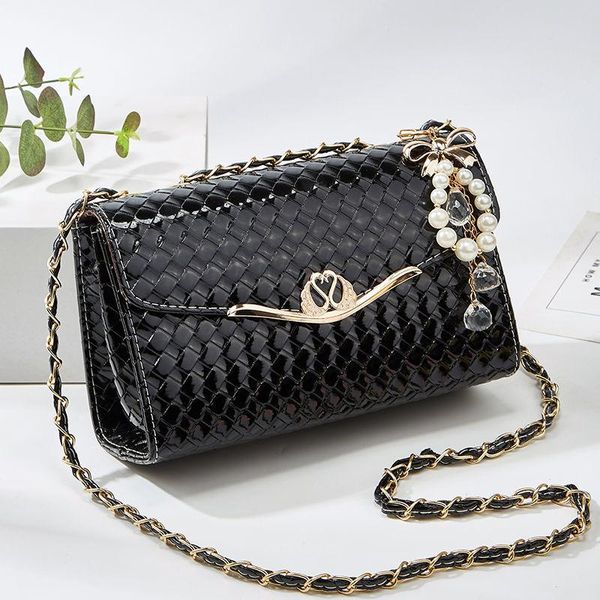 

evening bags flap women shoulder fashion knitting pu leather chain small square wild casual business messenger handbags