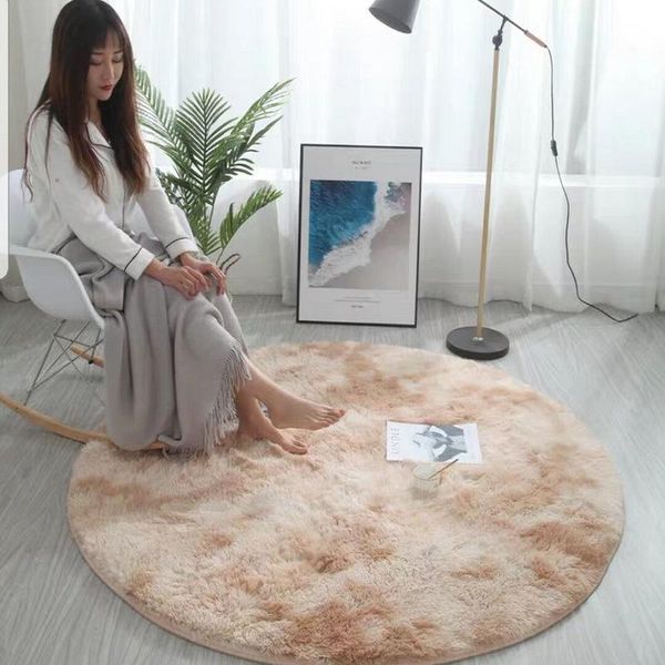 

bath mats nordic ins round variegated tie-dye gradient carpet living room coffee table mat long hair washable bedroom rug arrivals