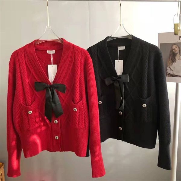 

warehouse clothing celebrity style chest bow v-neck knitted cardigan women's fashion simple sale online_tyi5, White;black