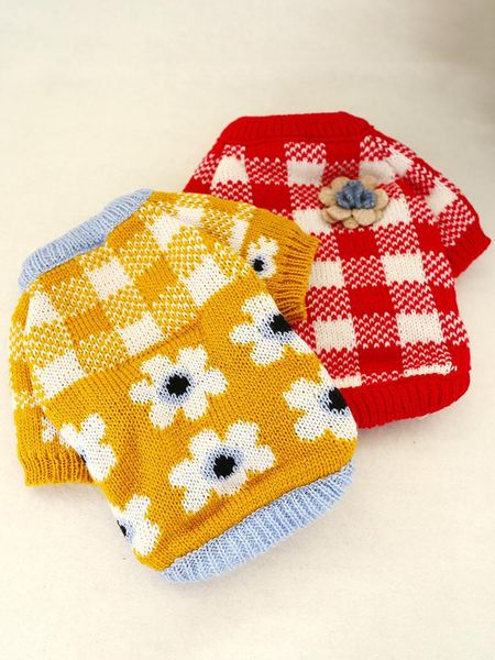 

dog apparel pet small cat winter teddy chihuahua flower sweater 2 color 5 sizes