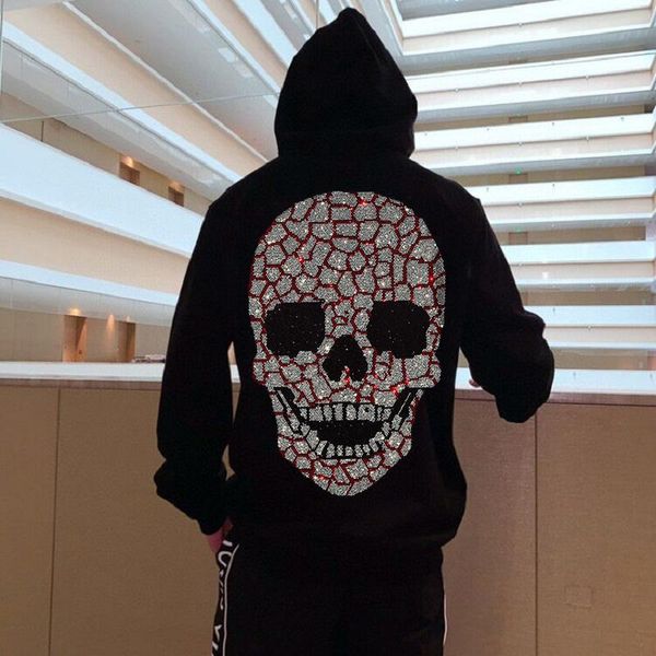 

men's hoodies & sweatshirts 100% pure cotton warm hoodie trendy brand diamond craft pullover o-neck sweatshirt, Black
