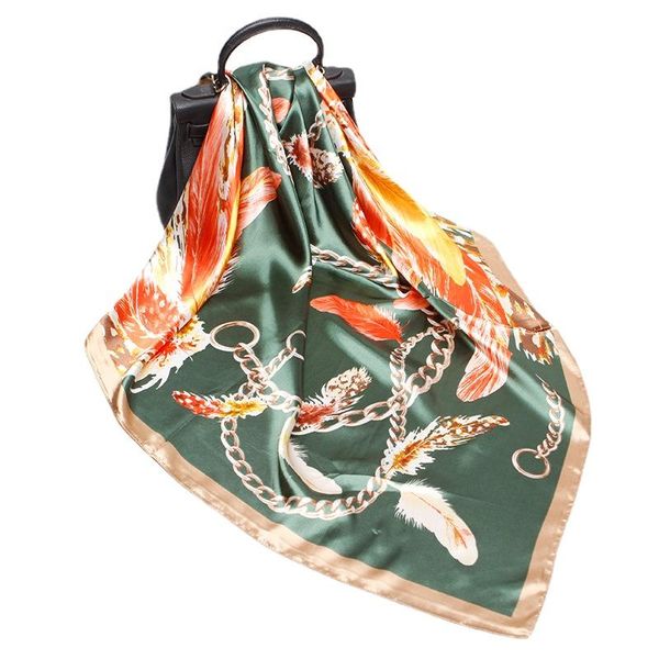 

scarves summer satin silk scarf women's 90*90cm printed generous head bandana outdoor small neck hair decorate shawl wrap female, Blue;gray