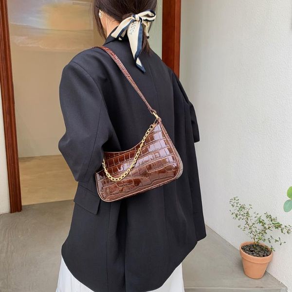 

women's bag pu leather purses and luxury handbag alligator pattern shoulder underarm casual lady pure color chain bolsas cross body
