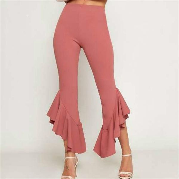 

elastic flared trousers ruffles solid women capri black blue pink elegant bodycon summer fashion female casual bell bottoms, Black;white