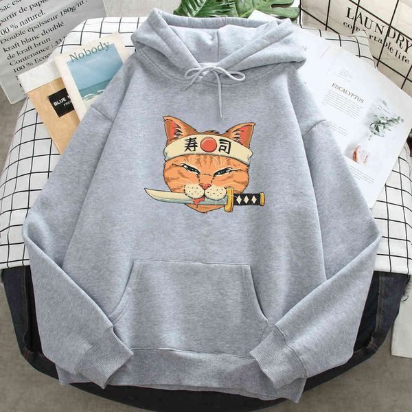 

catana knight men's hoodie with cat sushi, sv, hip-hop style, retro, Black