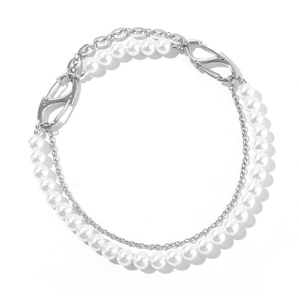 

creative design detachable splicing cool temperament style pearl clavicle chain neck women's friend sweater, Black