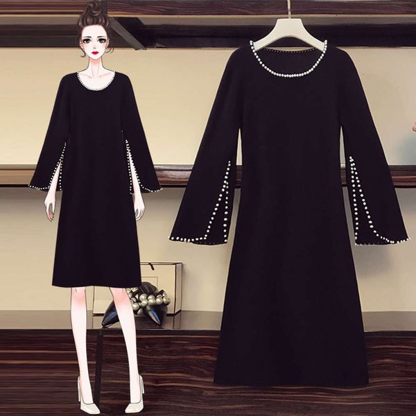 

casual dresses dress large women's early spring fat sister show thin cover belly age reducing hepburn french knitting t6qs, Black;gray