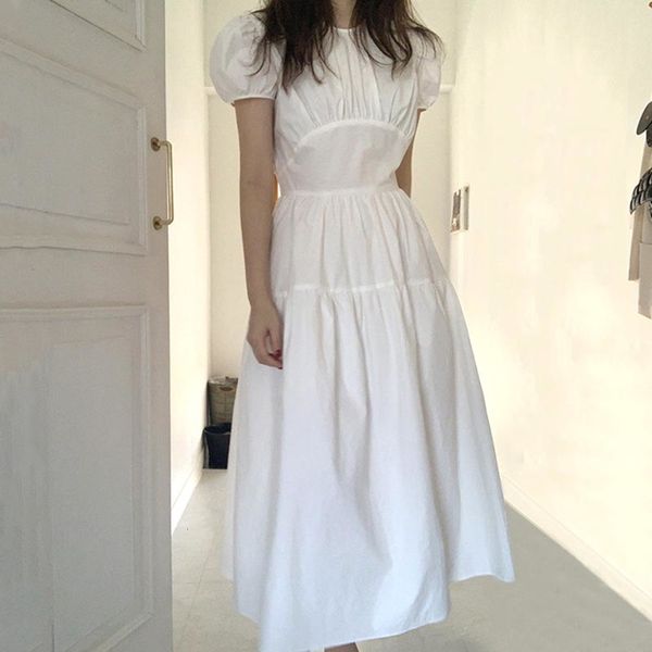 

casual dresses dress women clothesfrench crew neck care machine back lace up bow design pleated waist short s 5p7l, Black;gray