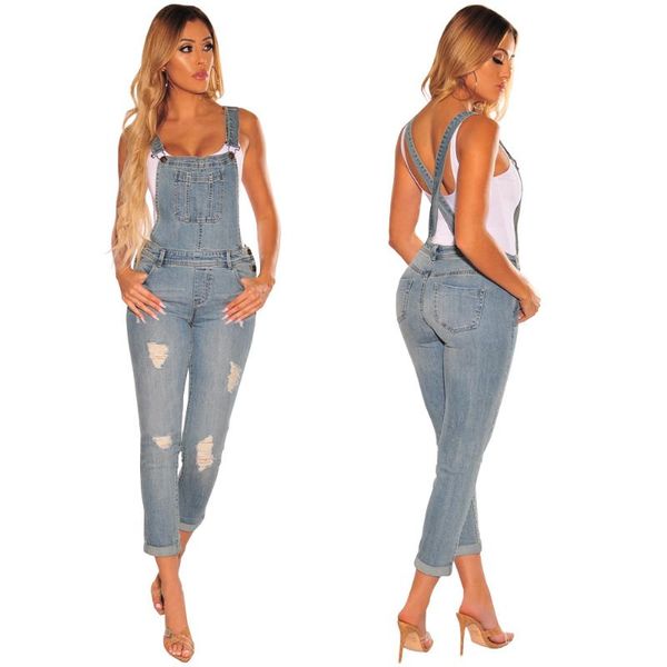 

women's jeans middle-waisted selling fashion tight fitting european and american straps jumpsuits overalls, Blue