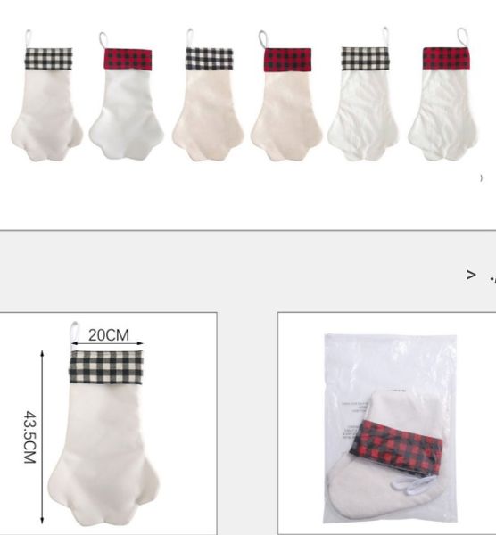 DIY Sublimationsrohlinge Hundepfote Weihnachtsstrumpf Plaid Leinen Palm Socken Geschenke Tasche Weihnachtsbaum Anhänger Oranment LLD10326