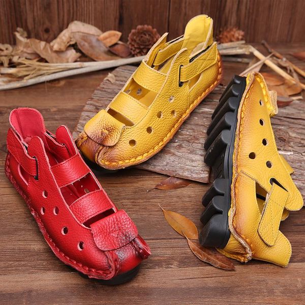 

leather sandals women summer ankle gladiator flats comfortable 2021 ladies shoes flat heels hole breathable sandalias mujer, Black