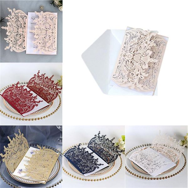 

greeting cards 10pcs glitter paper laser cut wedding invitation card personalized decoration floral baptism party