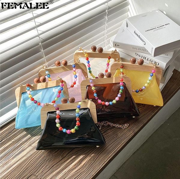 

transparent pvc jelly women handbags designer beads shoulder armpit bolsas 2021 candy color shell crossbody tote sac for girls bags