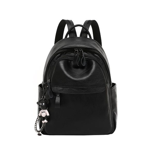 

backpack big face female fashion soft leather travel korean version of wild black small tide