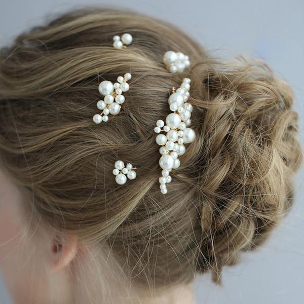

women pearl bridal hairpins trendy hair pin headdress tiara clips bride accessories & barrettes, Golden;silver