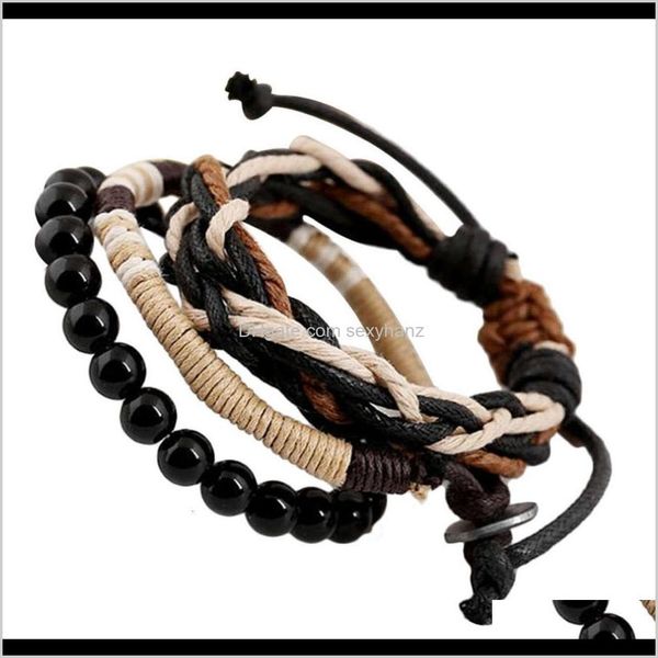 

other bracelets drop delivery 2021 jewelry diy hemp rope woven three piece multi layer mens bracelet yr9wb, Golden;silver