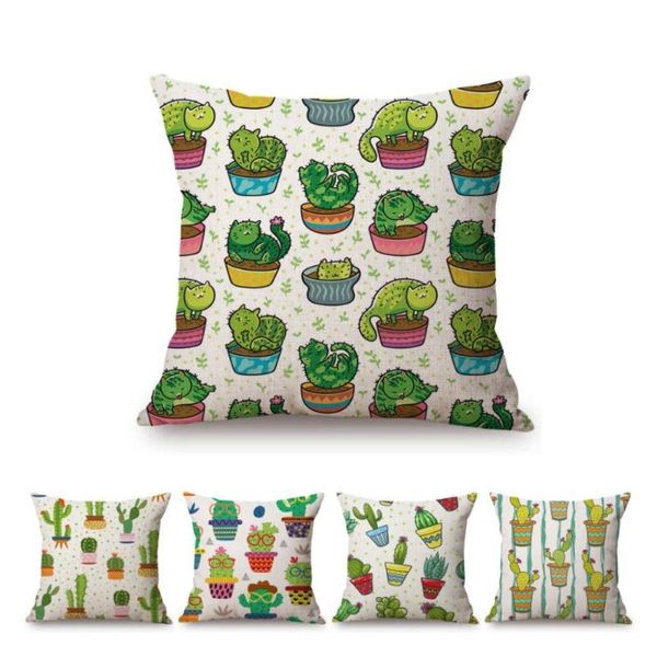 

cushion/decorative pillow lovely cute potted cactus cacti flower succulents pattern home decoration sofa throw case cotton linen car cushion