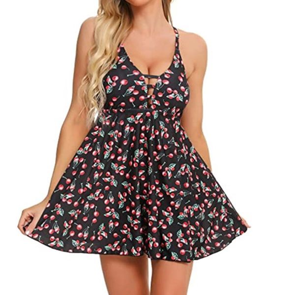 

2021 back new summer open print split flat angle two piece swimsuit for women, White;black