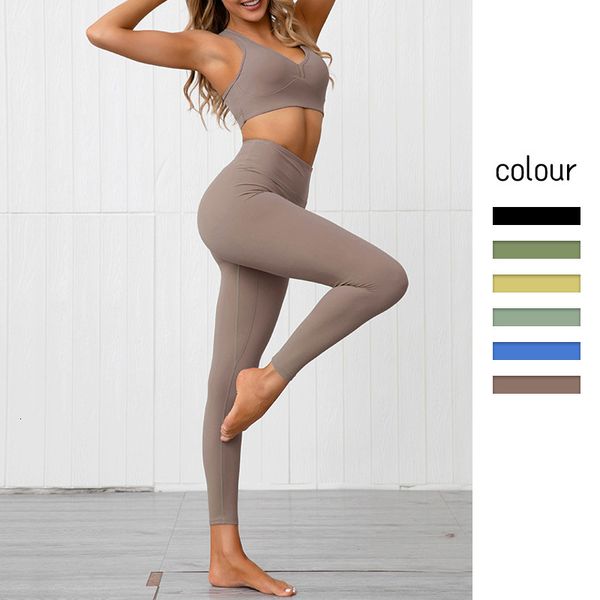 

selling yoga v-neck fitness women's hip raising pants suit, Gray