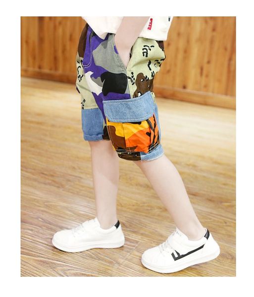

shorts 2021 summer boys' medium and large colorful splicing pants children's korean casual beach, Black
