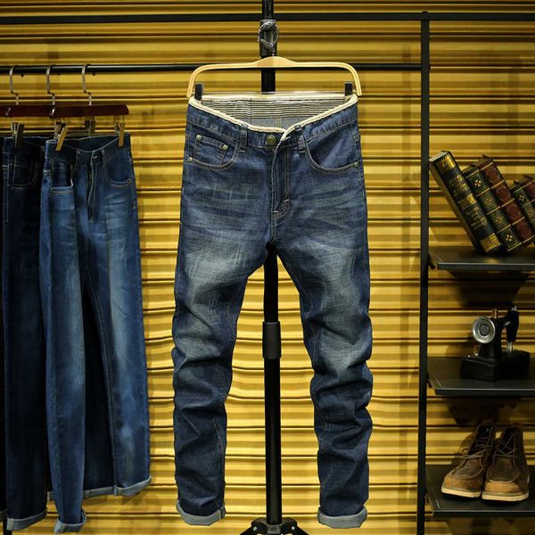 

youth men's jeans large straight pants slim casual, Blue