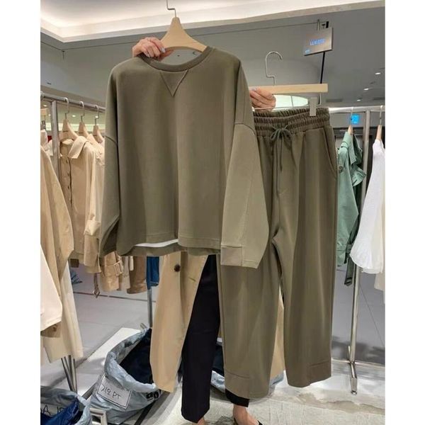 

women's two piece pants fdfklak tracksuit autumn solid female sports o-neck suit long pant sets 2021 arrival and leisure, White