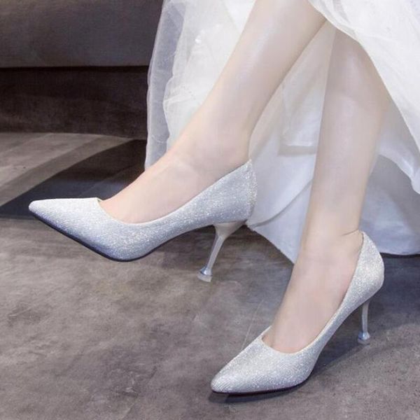 

dress shoes fashion wedding high heel women stiletto satin bridal banquet pointed heels party pumps, Black