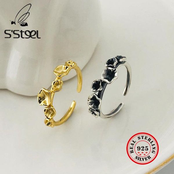 

cluster rings s'steel 925 sterling silver for women geometric trendy opening gold ring gift girlfriend anelli donna argento jewelry, Golden;silver