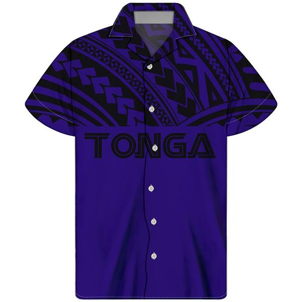 Camicie casual da uomo HYCOOL Tonga Tattoo Stampa Camicia da uomo vintage a maniche corte blu navy con bottoni Oversize Hawaiian Beach Custom Mens