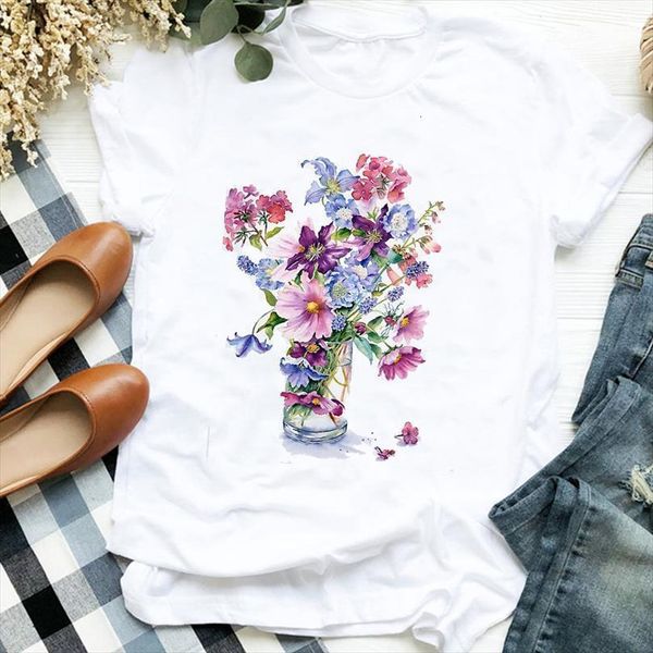 

men lady fashion 90s mens short sleeve flower floral tee female shirt clothes graphic, White;black