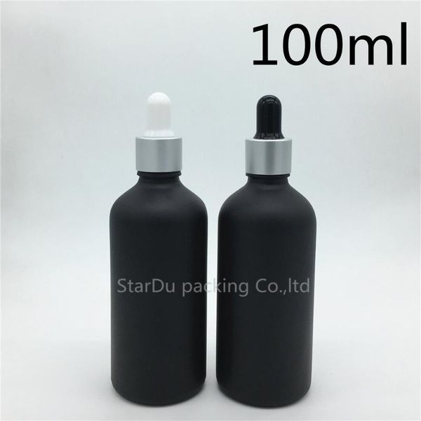 

storage bottles & jars 200pcs 100ml black frosted glass essential oil bottle with sub silver ring dropper,100cc perfume