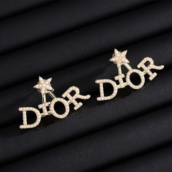 

design jewelry star letter inlaid pearl new earrings fashionable women's gold plated earrings, Golden